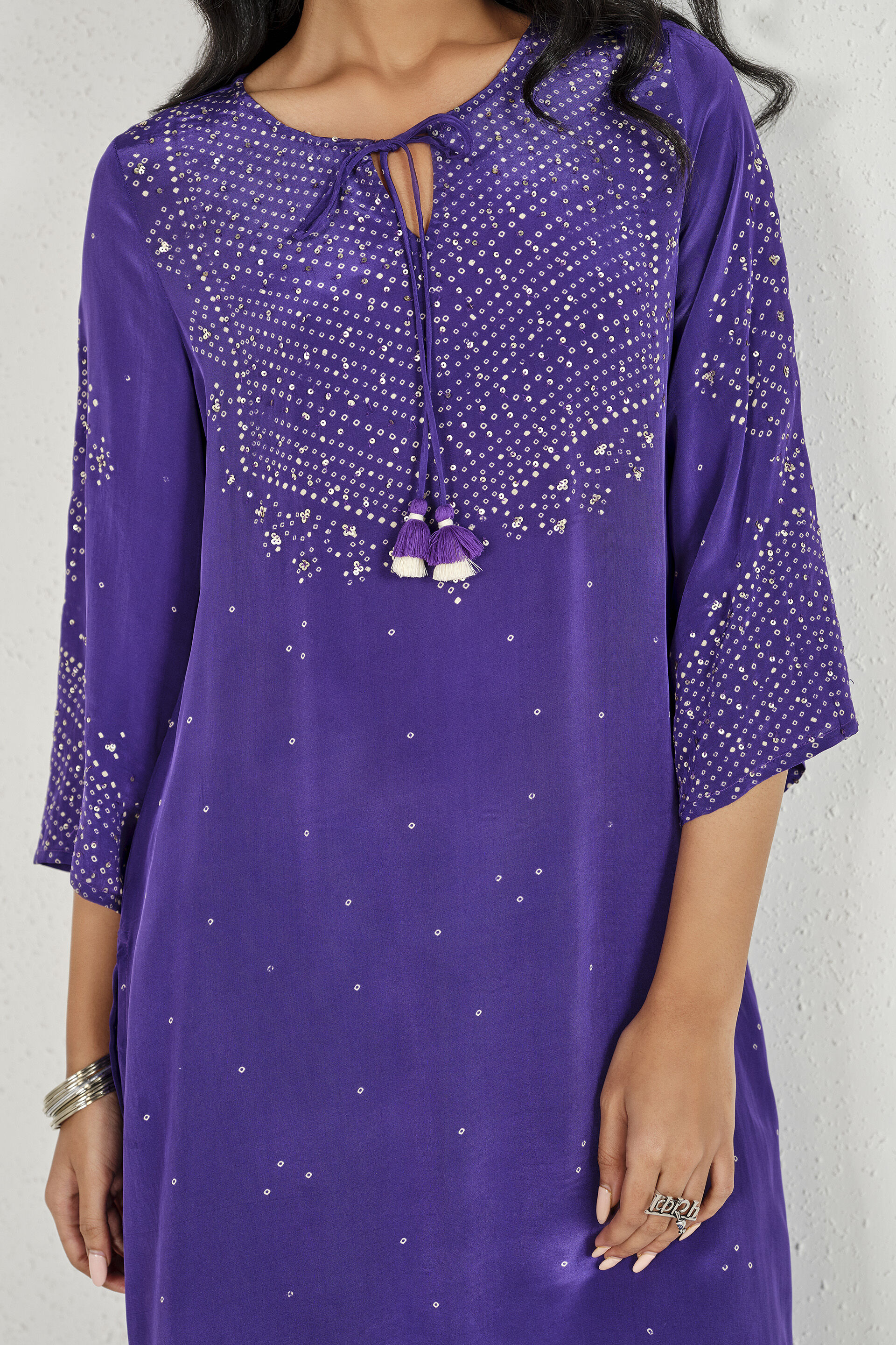 Purple Bandhini Print Kurta Set, Purple, image 4